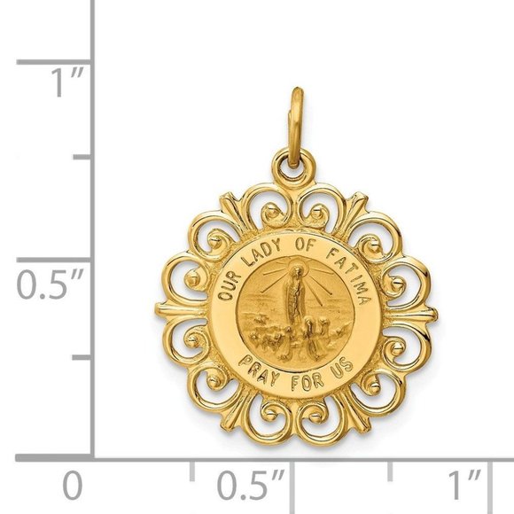 14k Yellow Gold Our Lady of Fatima Medal Pendant - Picture 2 of 3